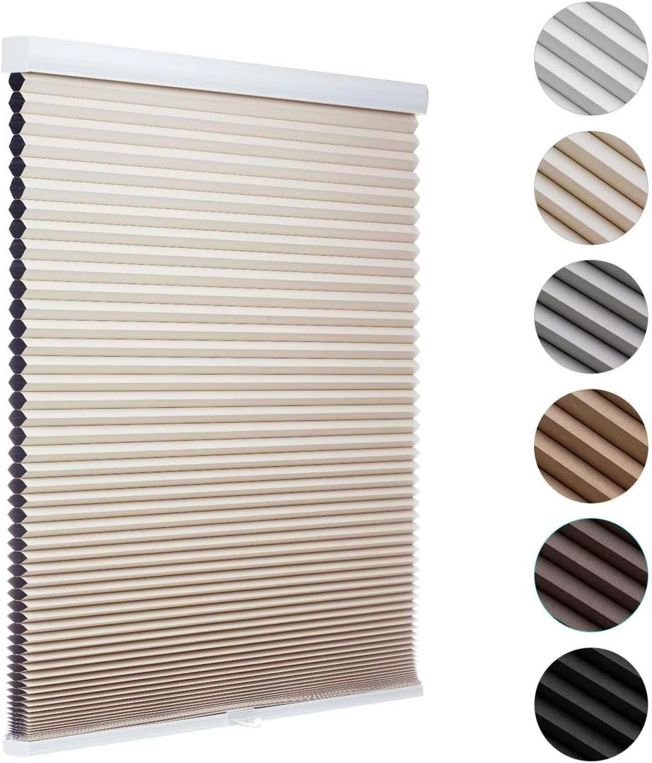 MYshade Blackout Cordless Cellular Shades Honeycomb Shade for Indoor Windows Room Darkening Blinds for Bedroom Pull Down Window Shades Easy to Install 30 inch Wide, 48H Pleated Shade Beige