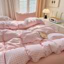 Nayoroom Gingham Duvet Cover Full Size Pink White Plaid Checkered Comforter Cover Grid Farmhouse Bedding Set 3 Pcs Soft Breathable Washed Microfiber Gifts for Women Men