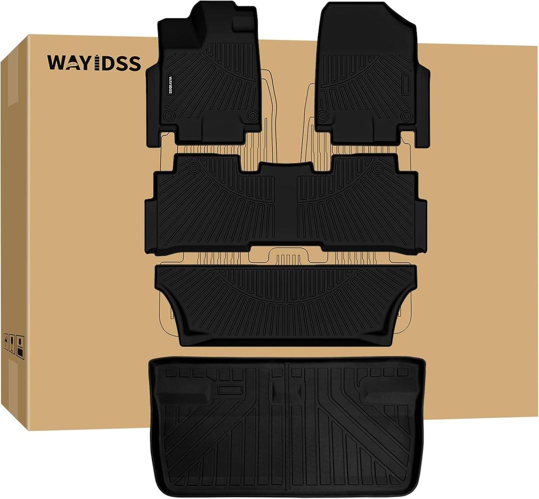Floor Mats & Trunk Mat for Honda Odyssey 2018-2023 2024 2025 3 Rows Full Set with Cargo Liner,TPE All Weather Protection Car Floor Liners Accessory Custom Fit for Honda Odyssey-Black