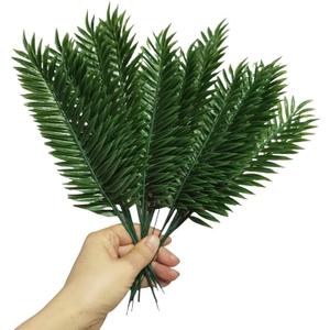 24 Pieces Mini Leaves Decor Tropical Leaves,11 Inch Small Artificial Palm Leaves,Fake Leaves for Jungle Party Decorations Tropical Cake Decorations