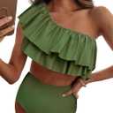 VIMPUNEC Ruffle One Shoulder Swimsuits for Women Cute High Waisted Two Piece Bathing Suits