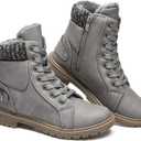 SERNIAL Women's Winter Snow Boots Fur Lined Ankle Boots White Black Side Zipper Booties (7, Grey)