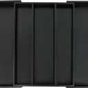 Utoplike Bamboo Drawer Organizer Kitchen Utensils, Adjustable Black Silverware Holder and Cutlery Tray Organiser, Expandable Drawer Divider for Flatware, Knives in Kitchen, Bedroom, Living Room (Large)