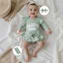 Aunties Bestie Baby Clothes Daddys Girl Newborn Short Sleeve Romper Daisy Skirt Shorts 3Pcs Set Infant Spring Outfit (Green)
