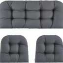ZEOLABS Wicker Chair Cushions of 3 Pieces Waterproof Tufted Outdoor Seat Cushions for Patio Furniture Sofa Settee Couch,1 Loveseat and 2 U-Shaped Cushions,Dark Grey