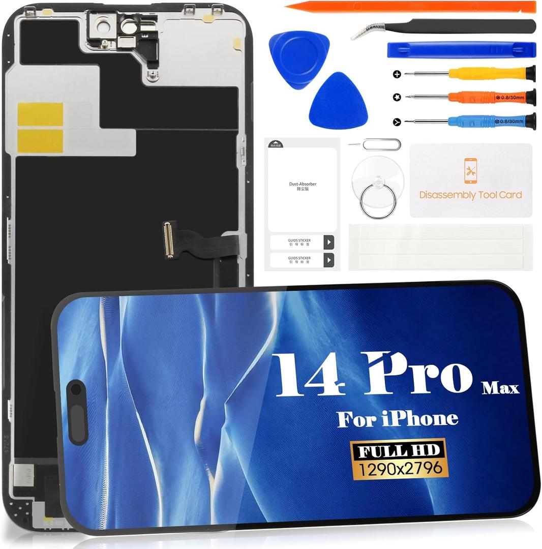 SRJTEK Screen Replacement for iPhone 14 Pro Max (6.7") [INCELL], [DIY Repair Kit] Premium LCD Display Touch Digitizer Assembly with Tools & Adhesive, for A2651 A2893 A2894 A2895, Face ID Supported