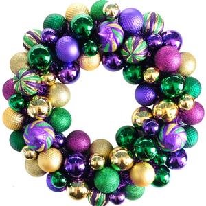 Bibelot Mardi Gras Wreaths for Front Door, 18 inch Colourful Balls Decorative Wreath, Mardi Gras Wreaths for Outdoor Garden Front Door Wall Farmhouse Decor (18inch)