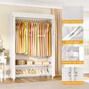 ULIFHOME H5C Plus Clothes Rack with Cover, Portable Closet for Hanging Clothes, Covered Clothing Racks Heavy Duty, Garment Racks with Shelves, Max Load 370LBS, White Closet Rack with White Cover