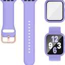 2 x 3-in-1 Compatible for Apple Watch Band 40mm 41mm 44mm 45mm and Case with Screen Protector, Sport Silicone Bands and Protective Cover with 9H Tempered Glass for iWatch Series SE 9 8 7 6 5 4