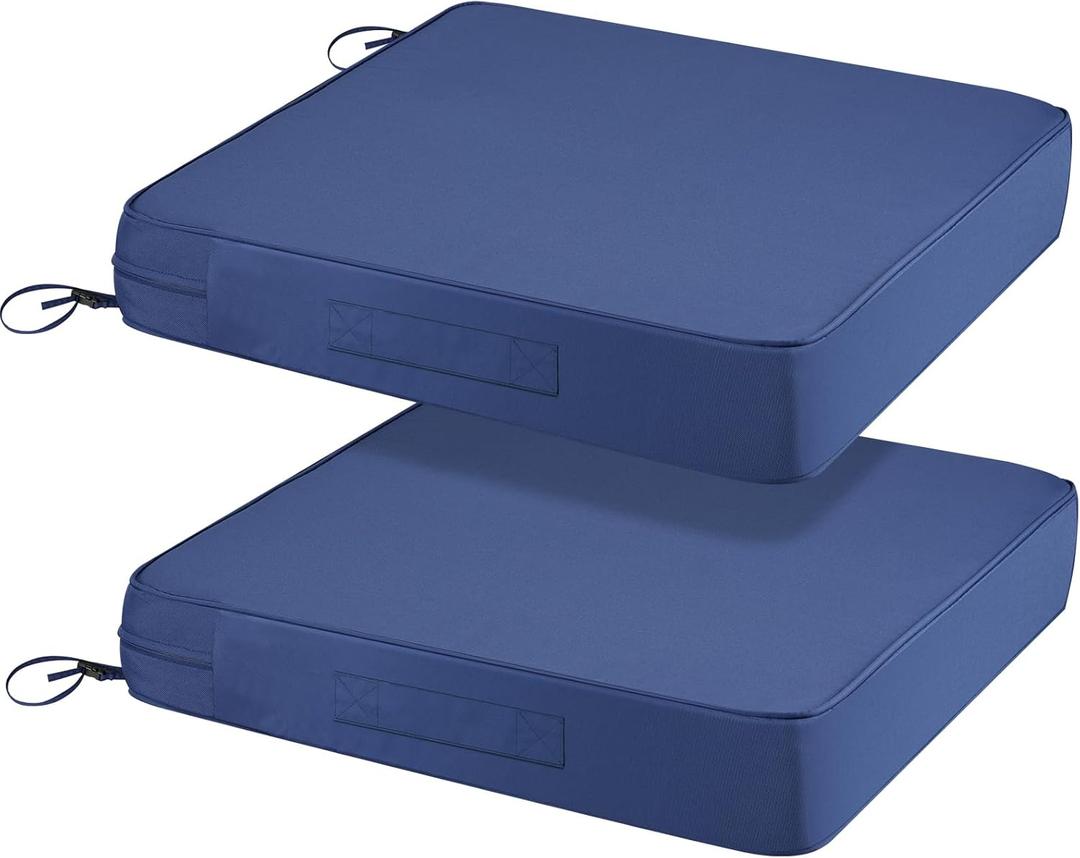 Navy Blue Outdoor Seat Cushions 24" W x 24" D x 4" H Sun Resistant Replacement Cushions for Patio Deep Seat Chairs Square Coner Sectional Seat Cushions