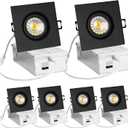 3 Inch Canless Recessed Gimbal Downlight, 360 Rotatable Black Square Spotlight, 8W 850Lm High Brightness, 5CCT LED Recessed Light with Junction-Box, 3 Inch 6 Pack Black