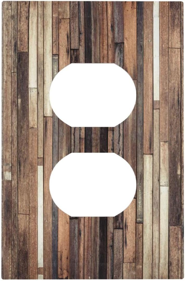 Outlet Covers Rustic Wood Barn Door Brown Vintage Hardwood 1 Gang Duplex Light Switch Cover Plate Decorative Wall Plates Electrical Switchplate Receptacle Cover for Farmhouse Home Decor
