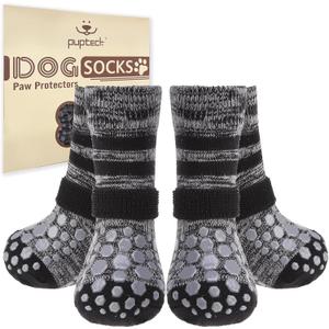 PUPTECK Non Slip Dog Socks to Prevent Licking for Hardwood Floors, Shoes for Hot Pavement Summer Small Medium Large Size Dogs Traction Control Booties Paw Protectors Boots Cold Winter (Small(2 Pair), Black)