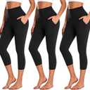 NEW YOUNG 3 Pack Capri Leggings for Women with Pockets-High Waisted Tummy Control Workout Gym Yoga Pants (Black, XXL)