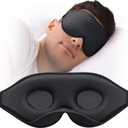 Sleep Mask for Side Sleeper, Eye Mask for Sleeping Women Men, 3D Contoured Cup No Eye Pressure 100% Light Blocking Sleeping Mask with Adjustable Strap Night Blindfold Flight, Travel, Nap, Black