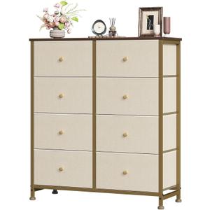 Sweetcrispy 8 Drawer Fabric Dresser, Tall Storage Tower for Bedroom, Khaki, 31.5"D x 11.8"W x 36.4"H