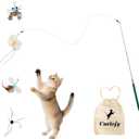 Catisfy Cat Wand Toy – Retractable Wand with 4 Feather Toy Refills for Indoor Cat Enrichment, Interactive Toy for Bored Adult Cats and HighEnergy Kittens (FlutterFlick Series)