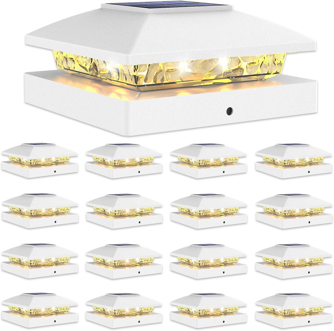 VOLISUN 4x4 Solar Cap Lights 16-Pack, Outdoor Waterproof for Wooden/Vinyl Posts, White Deck Lights Solar Powered, Warm White for Garden/Patio/Porch