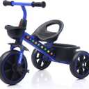 Kids Tricycle with Colorful LED Lights for Toddlers 1-3 Years, Stable 3-Wheel Design & Storage Basket for Fun Indoor Outdoor Ride, Gift for Baby Boy Girl (Blue)