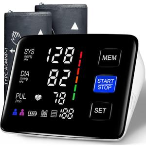Blood Pressure Monitor, 9-17'' & 13-21'' Extra Large Blood Pressure Cuff Upper Arm, LED Color Backlit Screen Automatic Digital Blood Pressure Machine with USB Cable and 4 AAA Batteries