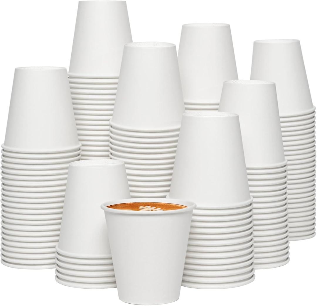JOLLY CHEF 300 Pack Disposable Paper Coffee Cups for Hot Beverages, 8oz White Drinking Cups for Party, Office, Home, Travel