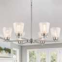 28" Brushed Nickel Chandeliers 6-Light Dining Room Lights Silver Modern Farmhouse Pendant Lighting Over Table Hanging Ceiling Light Fixtures with Crystal Glass Shades for Kitchen Island, Living Room