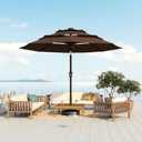 10FT Patio Umbrella 3 Tiers Outdoor Market Umbrella w/Push Button Tilt, Crank, UV and Waterproof Table Umbrella for Garden, Pool, Backyard, Deck, Lawn, Brown