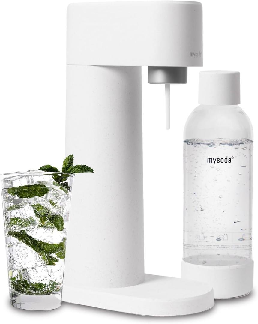 Woody Sparkling Water Maker - Silent Carbonated Water Machine Made of Renewable Wood Composite and 1L Water Bottle - Without CO2 Cylinder - Seltzer Maker Machine - Colour White