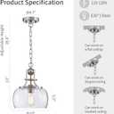 WUZUPS Chandelier Rustic Farmhouse Industrial Round Ceiling Pendant LED Light Fixture with Clear Glass Shades for Dining Room Kitchen Island Foyer Entryway, H 13" x W 10", E26 Base, Brushed Nickel