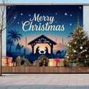 HOMETITUTE Christmas Backdrop 8x6ft Nativity Scene Silhouette Banner Holy Night Starry Sky Background Bethlehem Manger Photography Prop Religious Holiday Decoration for Indoor Outdoor Display