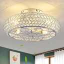 Caged Crystal Ceiling Fans with Lights and Remote,20" Flush Mount Low Profile Ceiling Fan with Light,6 Speed Enclosed Ceiling Fan with Reversible Motor for Bedroom Living Room|(4 E26 Bulbs Included)