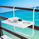 Outdoor Balcony Hanging Table for Railing, Folding Railing Table with 3 Level Adjustable Height,20.4x15.7 Inch Space Saving Side Table Outdoor Railing Bar Serving Table for Patio Balcony Deck (White)