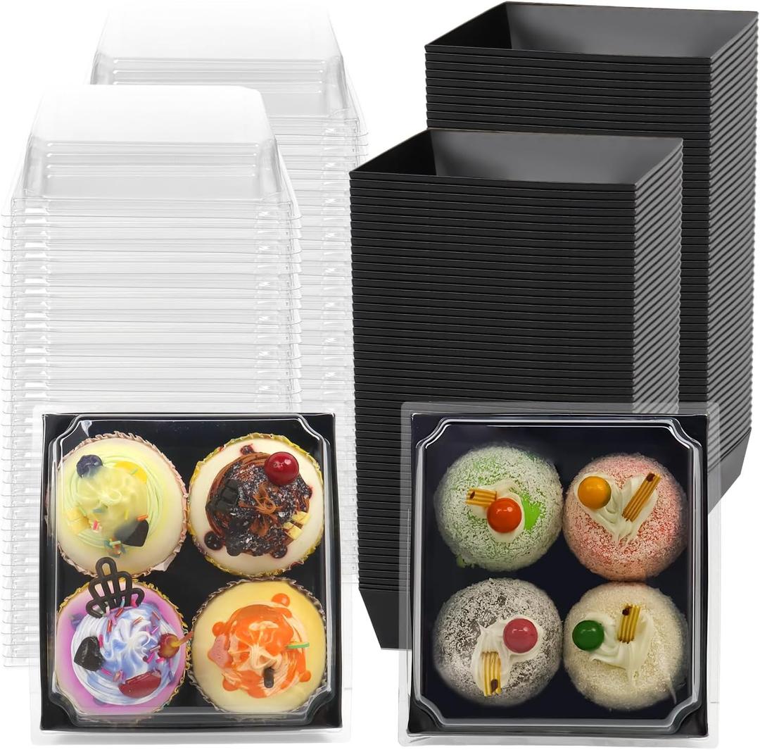 150 Pack Charcuterie Boxes with Clear Secure Lids, 5.3x4.9x2.5 Inches Black Square Disposable Food Containers Cookies Boxes for Sandwich, Pastry, Dessert