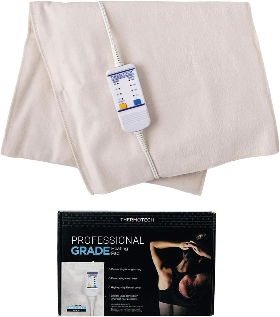 Professional Grade Heating Pad with Automatic Moist Heat by Thermotech, High-Heat Heating pad for Deep Penetrating Heat - 2nd Gen Version (Extra Large King Digital - 26" by 14")