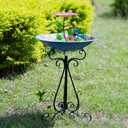 DREAMSOUL 20" Dia Bird Bath Stand Metal Birdbath with Folding Bracket, 2 in 1 Hummingbird Deep Bird Bath for Outside