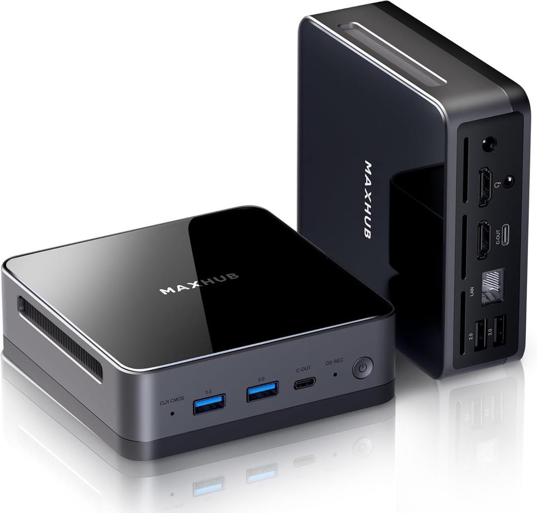 MAXHUB Mini PC Win 11 pro Mini Computer i5-12450H(8C/12T, up to 4.4GHz), 16GB DDR4 512GB M.2 PCIe4.0 SSD Micro PC Support 4K Quadruple Display, Mini Desktop Computer for Games Office Home School
