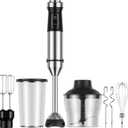 6-in-1 Immersion Blender, 1000W Hand Blender with 20 Speeds, Scratch-Resistant Stick Mixer with Whisk, Chopper, Beaker, Egg Beaters & Dough Hooks Heavy Duty Hand Mixer, Black