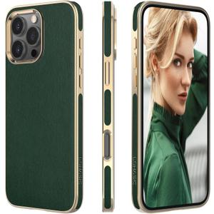 LOHASIC for iPhone 16 Pro Case Leather, Slim Luxury Designer Cover Compatible with Apple iPhone 16 Pro, Soft Vegan Aesthetic Business Protective Leather iPhone 16 Pro Case, Dark Green