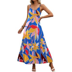 Zeagoo Womens Summer Maxi Dress Spaghetti Strap Casual Printed Dress Boho Floral Beach Sundress, (XX-Large)