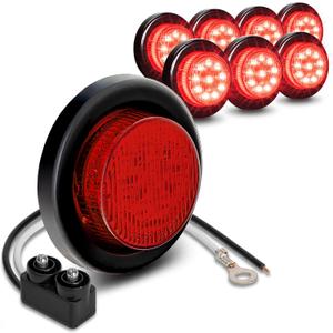 TRUE MODS 8pc 2" 12V Red Round LED Clearance Side Marker Lights [DOT FMVSS 108] [SAE P2] [Reflector Lens] [Grommet & Plugs] [Flush-Mount] [Waterproof IP67] Rear Lamp for Boat Trailer Semi Truck RV