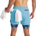 Surenow Mens 2 in 1 Running Shorts Quick Dry Athletic Shorts with Liner, Workout Shorts with Zip Pockets and Towel Loop (Blue, XL)