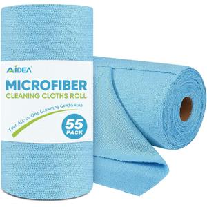 AIDEA Microfiber Cleaning Cloth Roll, Blue Shop Towels 55 Sheets Washable, Microfiber Towels for Cars, Blue Rags Reusable Paper Towel for Automotive, Workshop, House, Kitchen, Cleaning Supplies119"