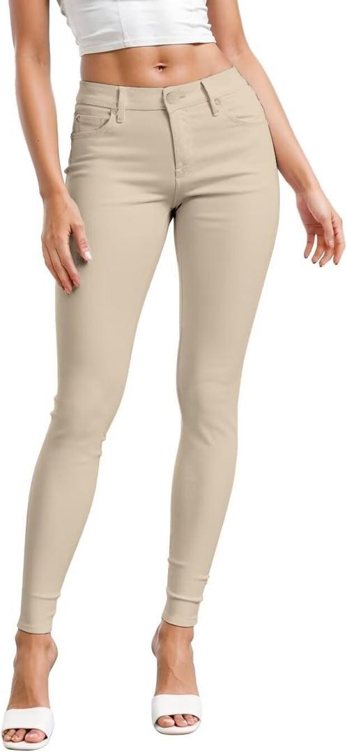 Hybrid & Company Womens Hyper Ultra Stretch Comfy Skinny Leg Work Casual Pants (Medium Long, Stone)