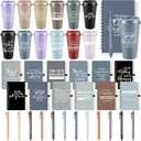 LemonRoad 36 Pcs Employee Appreciation Gifts Set,Staff Coworker Gift Bulk 16 Oz Plastic Tumbler Cups with Lid Straw Spiral Notebook Pen Thank You Gift for Team Office (Lively,Morandi)