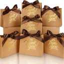 100 Pack Small Thank You Gift Bags, 4.5x1.8x3.9in Party Favor Bags Boxes with Bow Ribbon, Small Paper Gift Bags with Gold Foil Printed, Mini Candy Treat Bags for Birthday Wedding Party Holiday (Brown)