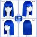 SUKRI Dark Blue Bob Wig With Bangs - Short Straight Bob Bangs Wig, 12Inch Heat Resistant Synthetic Hair, Natural Looking For Daily Party Use