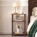 dreampossible Narrow Side Table 3-Tier, Skinny End Table with Solid Wood Legs for Small Spaces, Slim Console Table Nightstand for Living Room Bedroom Sofa Gap, Thin Bedside Table with Storage Shelf