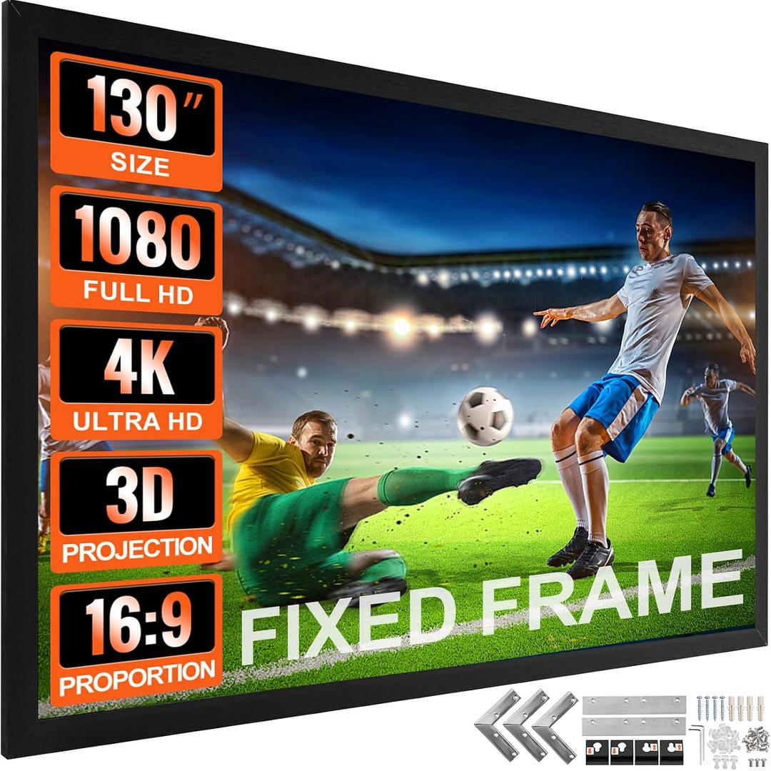 VEVOR Projector Screen 130inch Outdoor Projector Screen 16:9 Movie Screen Fixed Frame 3D Projector Screen for 4K HDTV Movie Theater