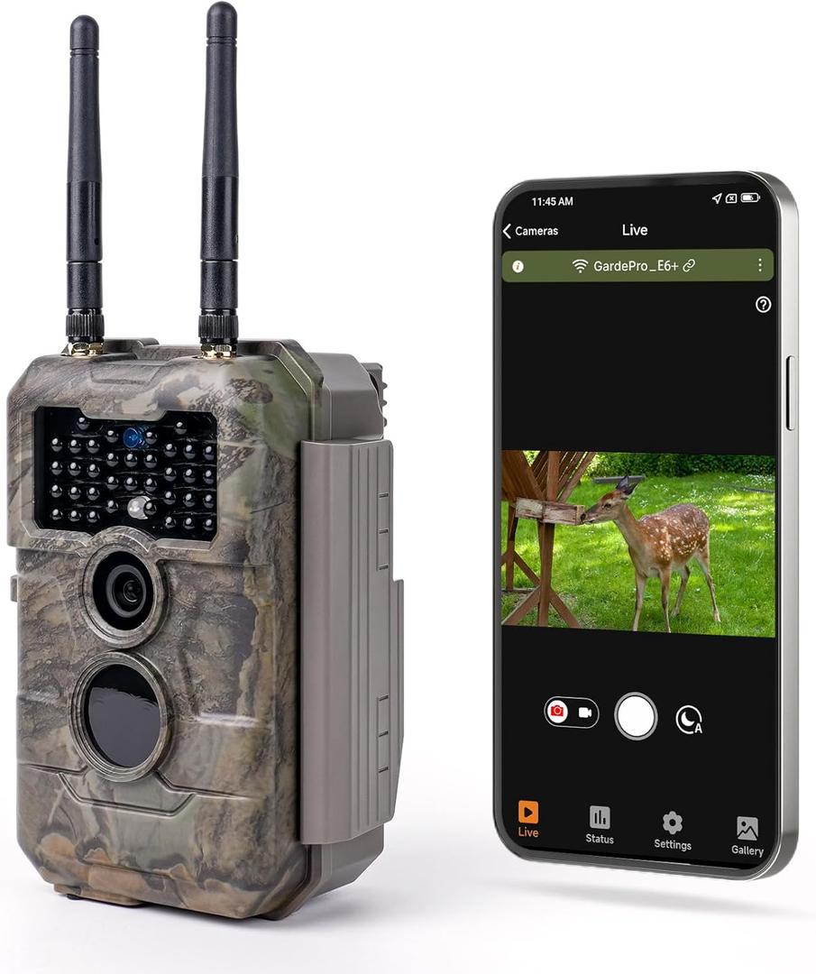 GardePro E6 2.0 WiFi Trail Camera (Non-Cellular), 64MP Photos, 4K Video, Dual Antennas 165ft Range, Live View, 110 Wide-Angle, No-Glow Night Vision, Motion Activated
