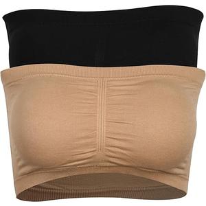 Women's Bandeau Bra, Strapless Bralette Seamless Bandeau Bra Tube Top Bras (3X-Large, #001 Black Beige White)